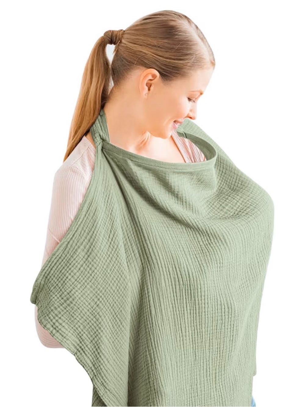 Konssy Cotton Muslin Nursing Cover - Sage Green